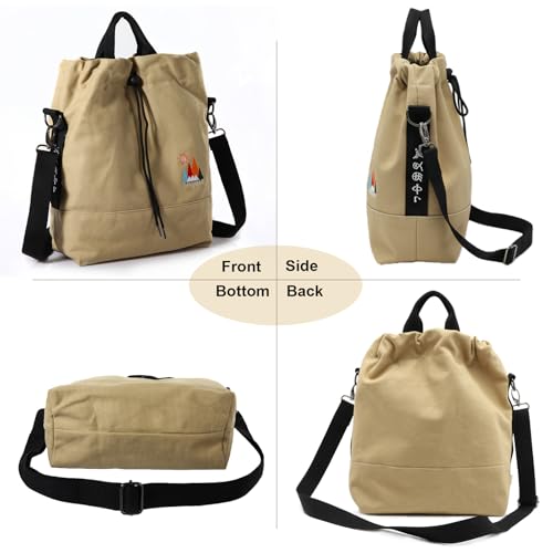 Image of Women Canvas Tote Handbags Casual Shoulder Work Bag Crossbody Bag with Sunshine Embroidery