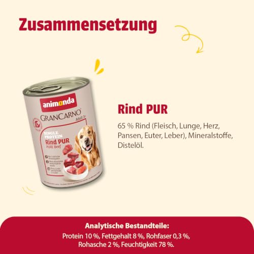 animonda GranCarno Hunde Nassfutter Single Protein Rind pur (6 x 400g)