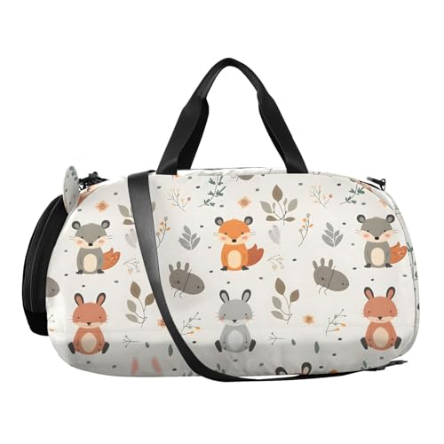 Duffle Bag for Boys or Girls with Shoes Compartment, Forest Fox Animals Sports Travel Bag Overnight2