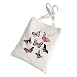 HUIKDY Floral Butterfly Canvas Tote Shopping Bag Crossbody Sac d'épicerie réutilisable Bon pour le shopping, Plage 33x40cm RE4