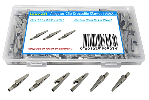 Image of iexcell 100 Pcs 1.6 Inches / 40 mm Steel Alligator Clips Crocodile Clamps,Silver Tone Nickel Plated, Come in a Plastic Case
