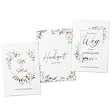 WEDDNG Hochzeitskarte 3er Set, Glückwunschkarte Hochzeit, Hochzeitskarten A6 mit Umschlag (Boho Rosen)