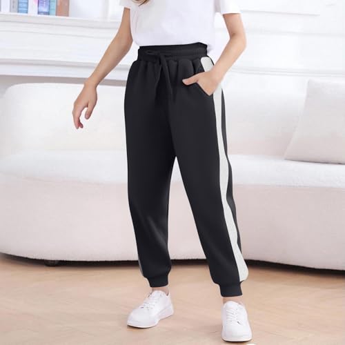 hlysgo Wide Leg Sweatpants Boys Fleece Lined Joggers Athletic Color Block Pull On Pants with Pockets for Teen Fall Clothes2