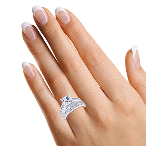 Wishrocks 4 Carats 925 Sterling Silver White 14K Gold Plated Lab Created Moissanite Diamond Bridal Set Engagement Wedding Ring Band Princess Cut For Womens (Color-G-H, Clarity- Vvs1) Ring Size- 7 #TOP4