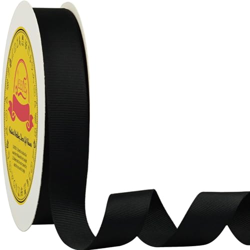 LEEQE Black Grosgrain Ribbon 1 inch X 50 Yards Black Ribbon for Gift Package Wrapping Wreath Baby Shower and Other Projects