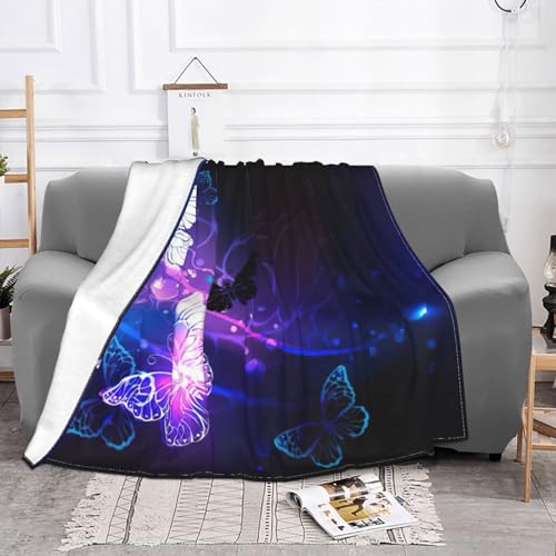 Couverture flanelle blanche motif papillon pour lit et canapé