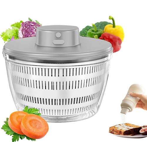 Centrifuga Automatica per Insalata, senza fili Asciuga Insalata Centrifuga, Grande Capacità 4000 ml Rotatore per Drenare Rapidamente USB Frullatore Elettrico Lava Insalata per Frutta e Verdura