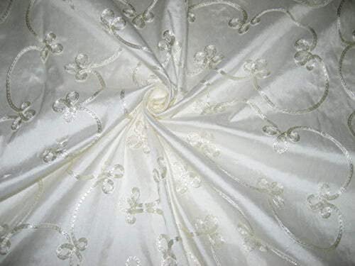 Soie Dupioni ivoire brodée pour robe de mariée et décoration