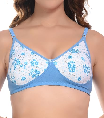 Image of FIMS - Fashion is my style Women Cotton Blend Floral Bra Non-Padded Non-Wired Full Coverage T-Shirt Combo Pack Multicolor Cup- B