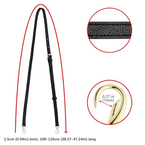 Frauen Leder Schulterriemen Trageriemen, Taschenriemen Leder Taschengurt Henkel Schwarz Gold Ledergurt Taschengurte Zum,Handtaschen Umhängetasche, Längenverstellbarer 100-120cm