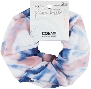 Conair Shower Scrunchies – Eco-Friendly, Made from Recycled Plastic Bottles, Quick-Dry, Gentle on Hair, Anti-Frizz, Shellfish Swirl Design, 2-Pack, Soft & Stretchy for All Hair Types