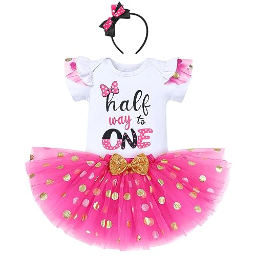 IBTOM CASTLE Cake Smash Half 1st 2nd 3rd Birthday Girl Princess Polka Dots Ruffle Skirt Set ONE Party Costume Headband