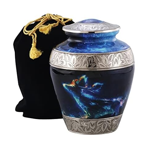 Cremation urns, Galaxy Reindeer Flower Engraved Cremation Urn for Ashes, Adult Urn for Funeral, Burial, Columbarium or Home, Cremation Urns for Human Ashes Adult 200 Cubic Inches: with Velvet Bag (L2) Cover