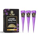 OCTAZI - LAVENDER HENNA CONES - Dark Brown Indian Mehendi Cones For Temporary Body Art Tattoo All Natural Organic Herbal Pure Mehndi Henna Paste Cone, No Chemicals, No Dyes, Ready To Use (3 Cones)