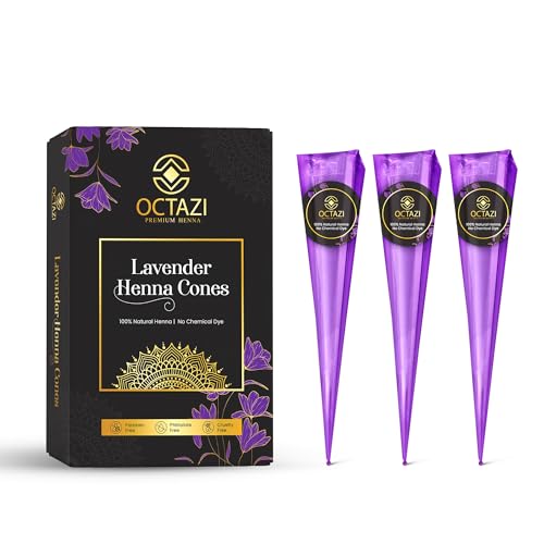 OCTAZI - LAVENDER HENNA CONES - Dark Brown Indian Mehendi Cones For Temporary Body Art Tattoo All Natural Organic Herbal Pure Mehndi Henna Paste Cone, No Chemicals, No Dyes, Ready To Use (3 Cones)