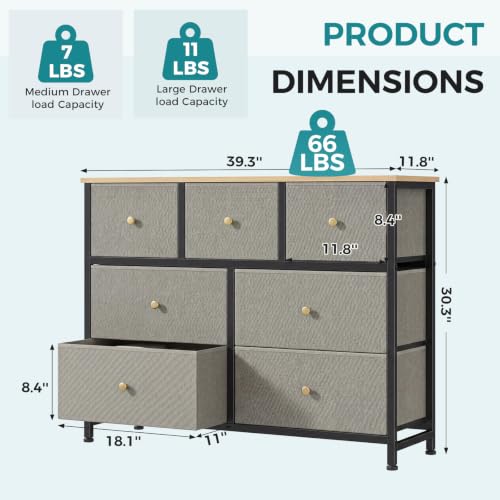 Image of OLIXIS 7 Drawer Dresser for Bedroom, Tall Fabric Storage Tower with Sturdy Steel Frame and Wooden Top, Large Dresser for Living Room Entryway with Easy Pull Fabric Bins,Dark Green