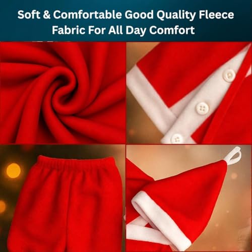 Image of PoPo Toys Santa Claus Costume for Christmas Children 1-3 Years| Red Santa Suit with Fur Trim, Belt, Hat & Beard | Xmas Party & Fancy Dress Outfit Size 0