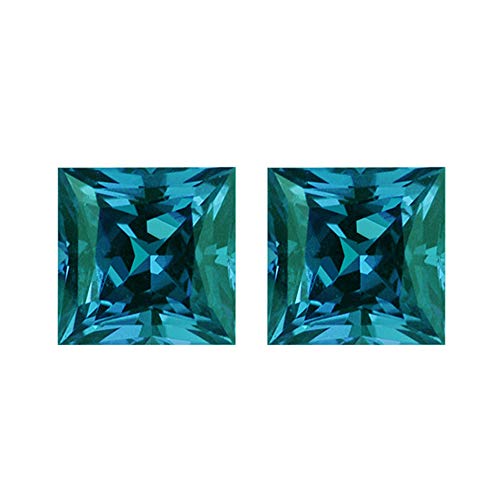 3.95-4.13 Cts Of 7 Mm Aaa Princess Lab Created Alexandrite (2 Pcs) Loose Gemstones #TOP21