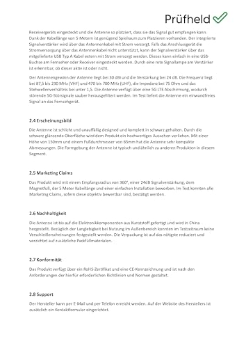 [Test SEHR GUT, Note 1.2 *] Anadol AXRED Magnes DVBT2 Antenne mit Verstärker 30dBi für innen außen, DVBT Antenne für Receiver Fernseher, DVB-T DVB-T2 Antennen, DVB T2 Zimmerantenne mit 5m Kabel