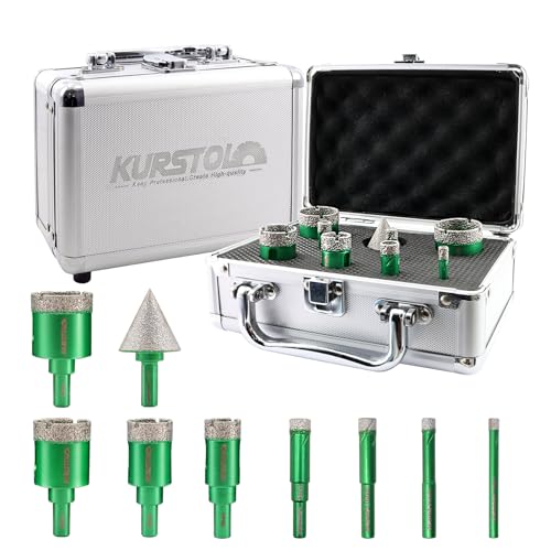 KURSTOL Trockener Diamant Bohrer - 6/8/10/12/20/25/32/35mm Diamantbohrer Fliesenbohrer set +35mm abschrägende Fase Bohrer für Porzellanfliese Keramik Marmor Granit Stein,Kern Bohrer Kit Runde Schaft