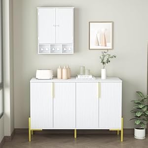 Bathroom Medicine Cabinet 2 Doors with 3 Open Shelves, Over The Toilet Storage Wall Mounted Medicine Cabinet with Adjustable Partitions,Home Bathroom Cabinet for Bathroom,Living Room,Kitchen,White Bathroom Medicine Cabinet 2 Doors with 3 Open Shelves Over The Toilet Storage Wall Mounted Medicine Cabinet with Adjustable PartitionsHome Bathroom Cabinet for BathroomLiving RoomKitchenWhite