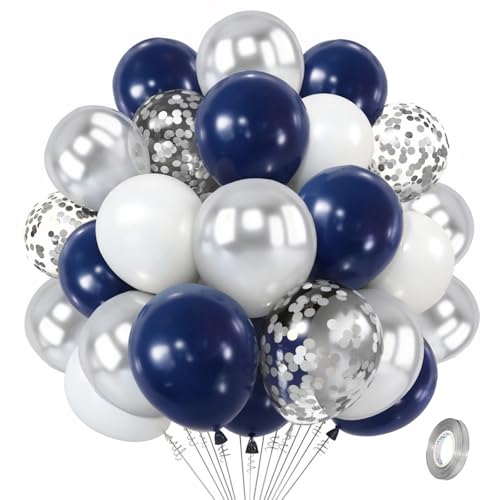 Zesliwy Navy Blue White Silver Balloons Kit, 50pcs 12 In, Latex, Party