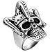 Flongo Men's Punk Stainless Steel Silver Black Gothic Joker Clown Band Ring, Size 9