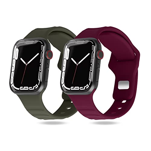 KOKOKA 2 Piezas Correas Compatible con Apple Watch Correa para iWatch 49mm 45mm 44mm 42mm, Correa Repuesto de Silicona Suave para Apple Watch Series Ultra 8 7 6 5 4 3 2 1 SE, Burgundy Army Green Cover