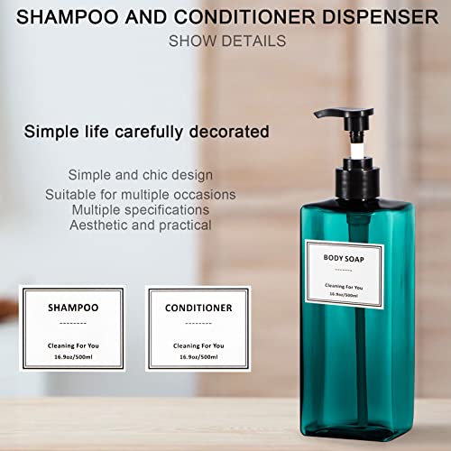 Plastic Shampoo and Conditioner Dispenser, Yeeco Refillable Pump Bottles Blue Shampoo Dispenser 16.9oz/500ml Shampoo Bottles with Pump 3 Packs for Bathroom, Kitchen, Hotel - Lake Blue4