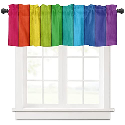 Cycoshower Valance Curtains For Small Kitchen Windows Rod Pocket Window Valances Colorful Rainbow Stripe Vintage Wood Grain Pattern Topper Curtain Valances For Living Room Bedroom 1 Panel 54Wx18L #TOP1