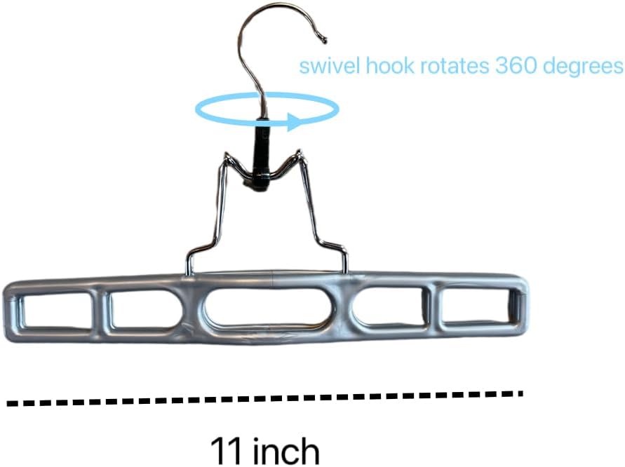 12 Pack Grey Premium Plastic Skirt Hangers,Space Saving Pant Hangers Set with Clamp, Shorts Hangers with Locking Clasp, Multipurpose Jean Hangers Set