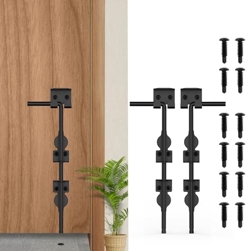 Image of 12 inch Cane Bolt Heavy-Duty Drop Rod for Gate, Heavy Duty Gate Latch for Wooden Fence Metal Gates, Vinyl Fence Gate Land Latch, Floor Latch for Fixing Door to The Ground, Black Coating, 2 Pack
