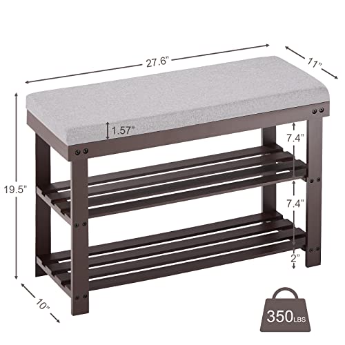 Apicizon 3-Tier Shoe Rack for Entryway, Bamboo Shoe Bench with Cushion Padded Seat, Small Shoe Organizer with Storage for Indoor Entrance Hallway Bedroom Living Room, Brown - Image 4