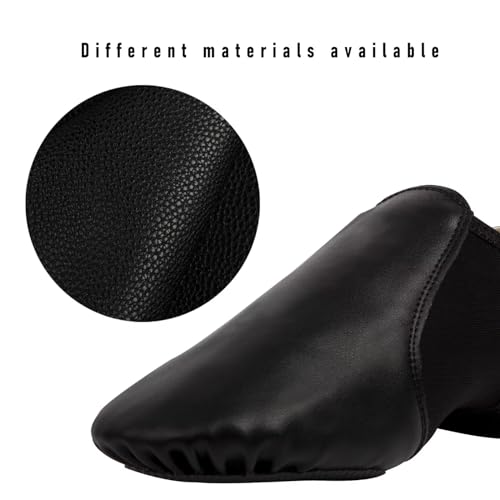 Asyuyu Jazz Shoes for Girls Slip-On Leather (Toddler/Little Kid/Big Kid) - Size 2 to 11 for Dance Class & Stage - Black/Tan Split Sole Flexible4