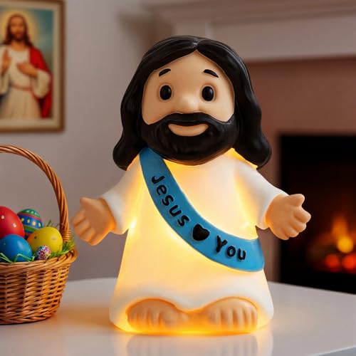 UNDWXFS Jesus Night Light,Resin Jesus Sculpture Lamps,Religious Statue Lamp, Easter Table Lamp for Bedroom Desktop Holiday Decoration,Easter and Baptism Gifts