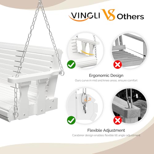 Image of VINGLI 2026 Upgraded 5 FT Wooden Porch Swing, 880 LBS Heavy Duty, White