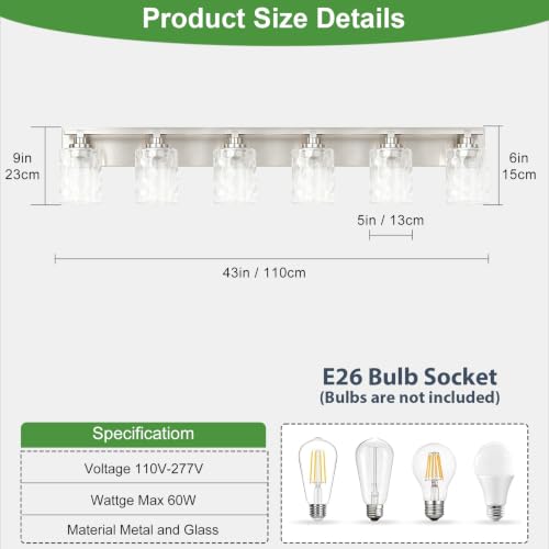 Image of Bathroom Light Fixtures,6-Light Brushed Nickel Vanity Lights Over Mirror