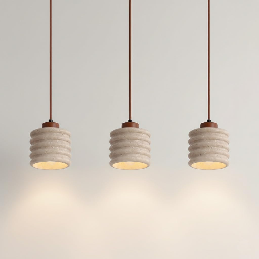 Suspensions vintage en pierre pour îlot de cuisine lustre cylindrique travertin crème
