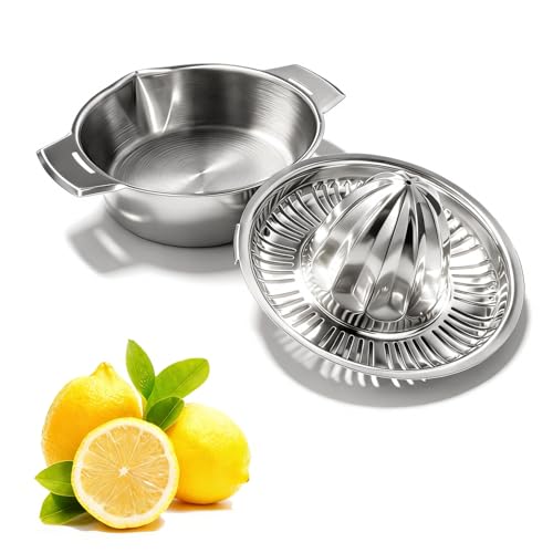 Lemon Zitrus Saftpresse Zitronenpresse mit Behälter 435ml, Edelstahl 18/8 Manueller Zitruspresse Saftpresse Werkzeug für Orangen und Zitronen