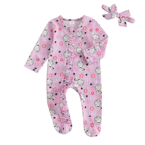 Image of Ayalinggo Newborn Baby Girl Fall Winter Outfits Clothes Knit Jumpsuit Ruffle Romper Newborn Coming Home Outfit for Baby Girl