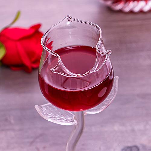 FASW Conjunto de taça de vinho rosa de vidro de flor de rosa, copo de vinho em forma de rosa para fe