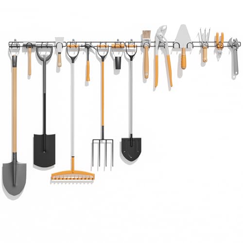 Garden Tool Storage Rack - Wall Mounted Shed Storage Solutions, Garage Organiser for Garden Tools With Handle,4 Pack Heavy Duty Hooks for Secateurs, Shovels, Rakes, Ladders with 16 Hook