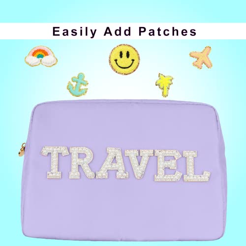 Dancour Large Makeup Bag - Travel Toiletry Bag For Women - Purple Makeup Bag - Large Makeup Pouch - Nylon Cosmetic Pouch Bag - Makeup Organizer - Big Makeup Bag Preppy Make Up Bag For Women And Girls #TOP2