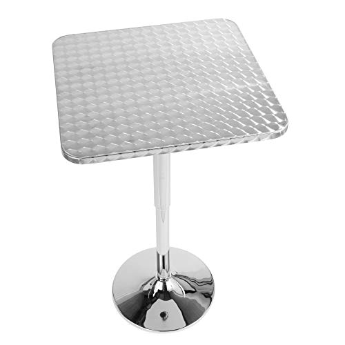 Woybr Brushed Aluminum, Chrome Top Bistro Bar Table, 25.5” Diam. X 26-41” H, Silver Swirl #TOP2