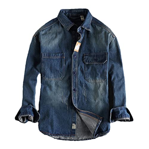Chemise en jean homme bleu clair délavé style rétro vintage avec poche taille 3XL Disimlarl
