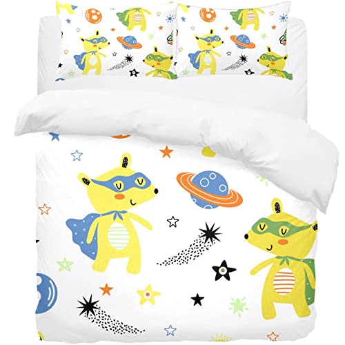 Housse de couette douce ours spatial pour lit simple solution idéale contre les nuits agitées