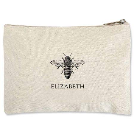 Lillian Vernon Bee Personalized Canvas Zippered Canvas Pouch - 9 x 6 Inches, Sturdy Cotton Canvas Cosmetic Bag