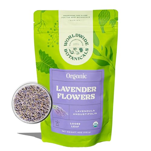 Worldwide Botanicals Organic Lavender Flowers, 4 ounces, Pure Eur...