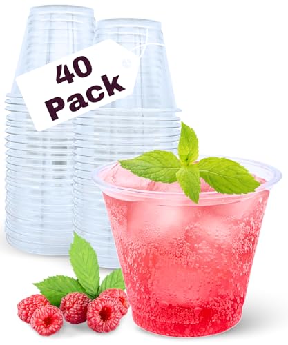 Aatriet 40 Pack 9 oz Clear Plastic Cups, 9oz Clear Disposable Punch Cups Wine Glasses, Sturdy...