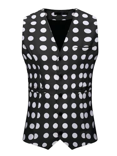 Lars Amadeus Polka Dots Waistcoat for Men's Slim Fit Sleeveless Formal Suit Vest